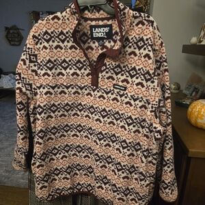 Lands' End Multicolor Patterned Fleece Pullover